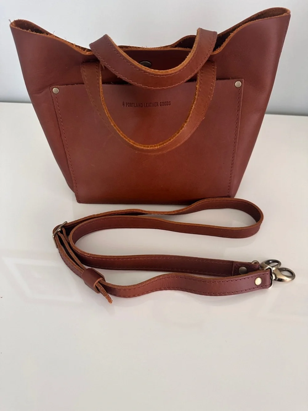 Portland Leather Goods Mini Crossbody Tote Handbag in Honey - Picture 11 of 12